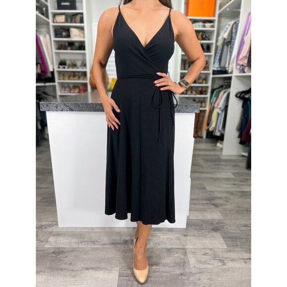 Reformation Black V-Neck Ribbed Midi Dress $128 - Picture 2 of 14